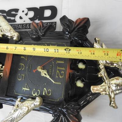 Eleco Plastic Bird Clock, Metal Candleholders, Family Plaque, Red Candle Vase
