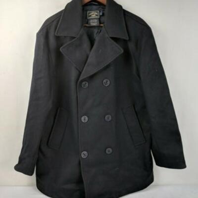 Faconnable Jeans Men's Navy Overcoat Size Large Wool Blend Double Breasted Lined