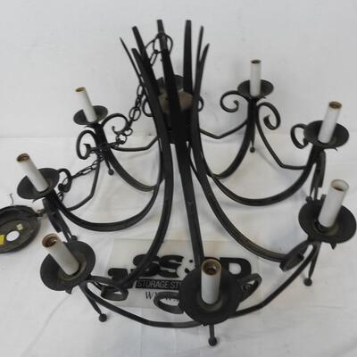 Black Metal Chandelier, 8 Candle Light Bulb Slots, With Electrical Fixture