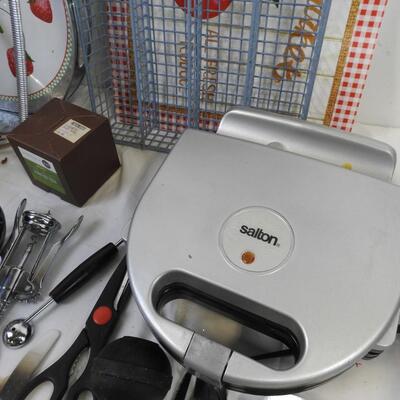 13 pc Kitchen, Waffle Maker, Trays, Utensils, Serving Spoons, Clock
