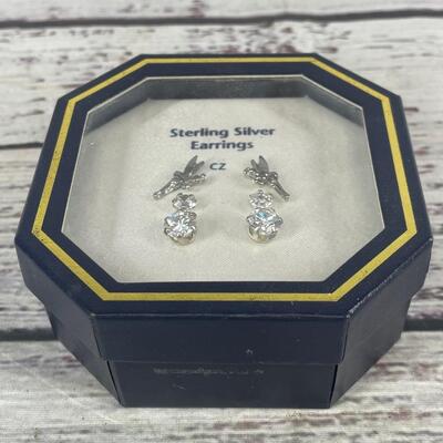 925 Sterling Silver & Cubic Zirconia CZ Set of Three Earrings