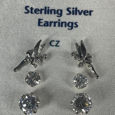 925 Sterling Silver & Cubic Zirconia CZ Set of Three Earrings