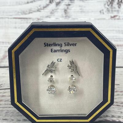 925 Sterling Silver & Cubic Zirconia CZ Set of Three Earrings