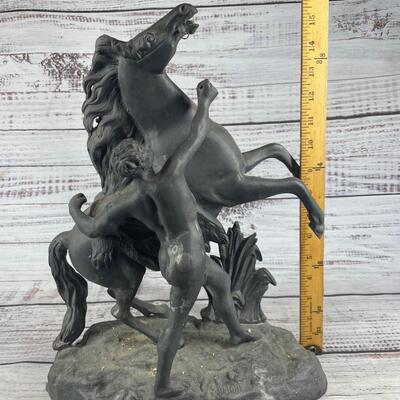 Vintage Marley Horse Spelter Metal Statue Man Holding a Horse Metal