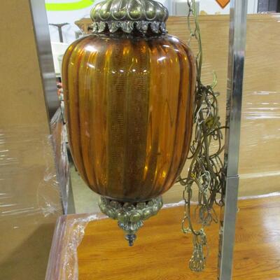 Vintage Regency Amber Globe Hanging Lamp Light Diffuser Metal Accents