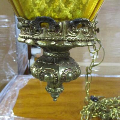 Vintage Regency Amber Globe Hanging Lamp Light Diffuser Metal Accents