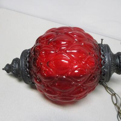 Vintage Regency Ruby Globe Hanging Lamp Light Diffuser Metal Accents