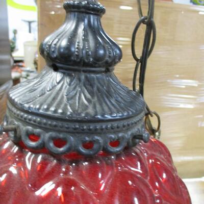 Vintage Regency Ruby Globe Hanging Lamp Light Diffuser Metal Accents