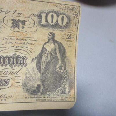 Confederate States Of America 100 Dollar Bill One Hundred Dollars