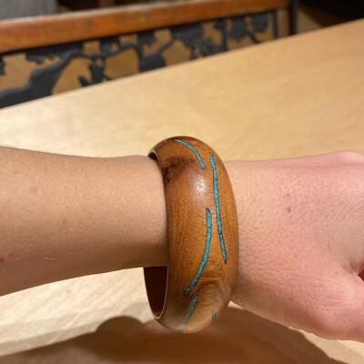 Wooden bracelet with gemstone inlay