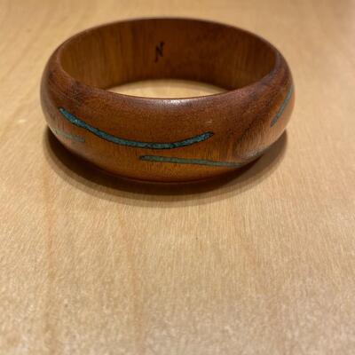Wooden bracelet with gemstone inlay