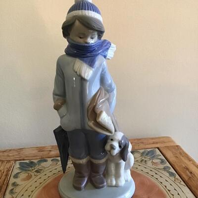 Lladro Porcelain Figurine  Winter Boy With Dog