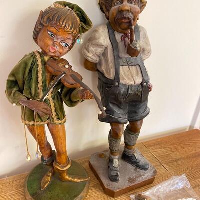 Vintage Elf with violin and Wax Man with Pipe
