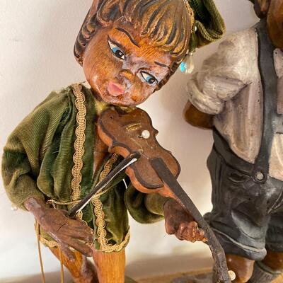 Vintage Elf with violin and Wax Man with Pipe