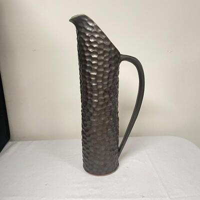 Signed, Hand Carved Pottery Tall Pitcher(BO-RG)