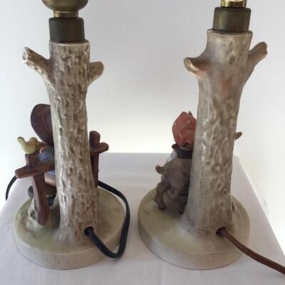 Pr Hummel Table Lamps â€œShe Loves Me She Loves Me Notâ€ #227 And â€œGood Friendsâ€ ORIGINAL SHADES INCLUDED