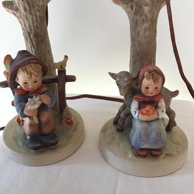 Pr Hummel Table Lamps â€œShe Loves Me She Loves Me Notâ€ #227 And â€œGood Friendsâ€ ORIGINAL SHADES INCLUDED