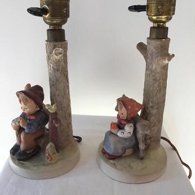 Pr Hummel Table Lamps â€œShe Loves Me She Loves Me Notâ€ #227 And â€œGood Friendsâ€ ORIGINAL SHADES INCLUDED
