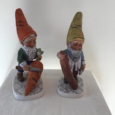 GOEBEL W. Germany Gnome Figurines Co-Boy Figurine Robby The Vegetarian Gnome and The Sausage Maker