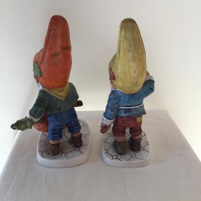 GOEBEL W. Germany Gnome Figurines Co-Boy Figurine Robby The Vegetarian Gnome and The Sausage Maker