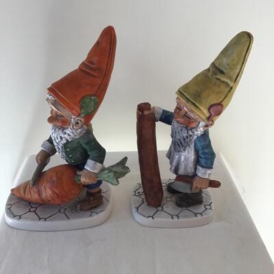 GOEBEL W. Germany Gnome Figurines Co-Boy Figurine Robby The Vegetarian Gnome and The Sausage Maker