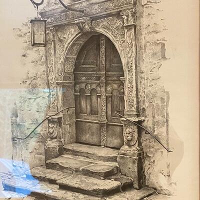 Original Artwork, Charcoal drawing of Door in Germany in Barnwood Frame
