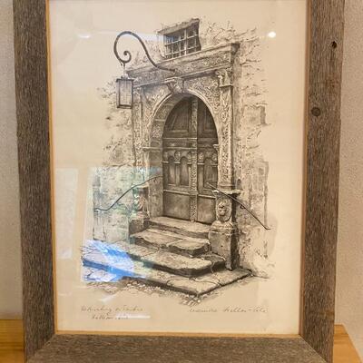 Original Artwork, Charcoal drawing of Door in Germany in Barnwood Frame