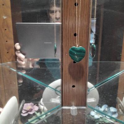 Gorgeous Malachite Heart with 14k rabbit ear bale on 18