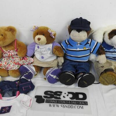 4 Build a Bear Stuffed Animals with 5 Complete Outfits - Good Condition