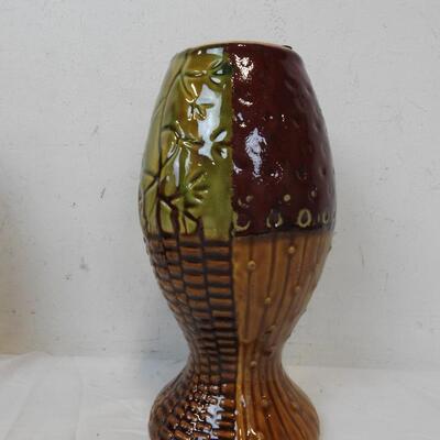 Lyon Candle Holder, Multi Color and Texture Ceramics, Green Bowl w/ Leaf Design