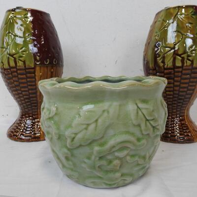 Lyon Candle Holder, Multi Color and Texture Ceramics, Green Bowl w/ Leaf Design