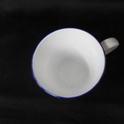 4 Corning White Mugs, Blue Decorative Trim on the Top