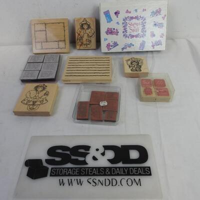 50+ Stamps 'n' Stuff Rubber Stamps, Wood Backs, Big Variety