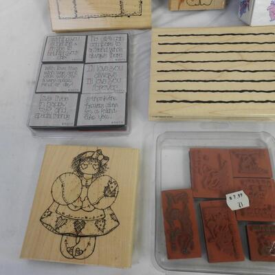 50+ Stamps 'n' Stuff Rubber Stamps, Wood Backs, Big Variety