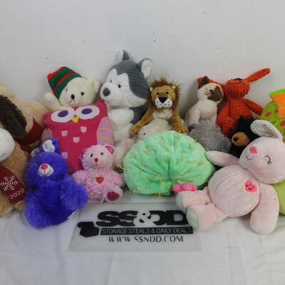 15 Assorted Stuffed Animals: Huskie Dog to Lion to Green Cute Dinosaur