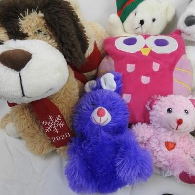 15 Assorted Stuffed Animals: Huskie Dog to Lion to Green Cute Dinosaur
