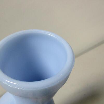 Blue Glass Hand Jewelry Display Ring Holder Hollow Base 7 3/4" Tall