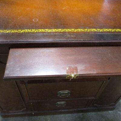 3 Drawer Lawyer Writing Office Desk With Shelving On The Side 1 Of 2 - Desk has leather tops with gold embossing
