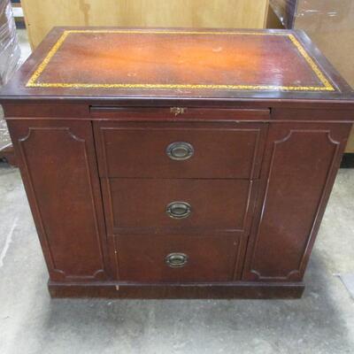 3 Drawer Lawyer Writing Office Desk With Shelving On The Side 1 Of 2 - Desk has leather tops with gold embossing