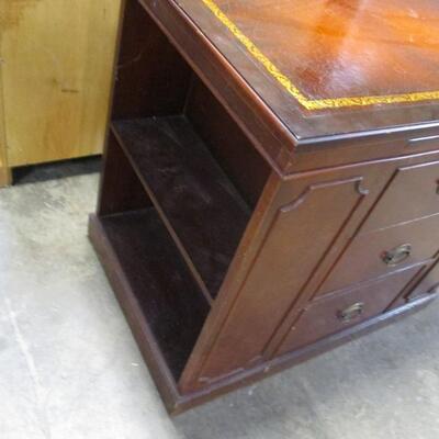 3 Drawer Lawyer Writing Office Desk With Shelving On The Side 1 Of 2 - Desk has leather tops with gold embossing