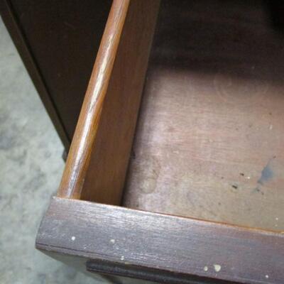 3 Drawer  Lawyer Writing Office Desk With Shelving On The Side 2 Of 2 -  Desk has leather top with gold embossing