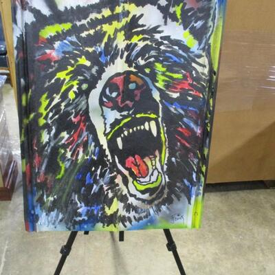 Folk Art Painted Bear on Galvanized Shingle Signed by Artist
