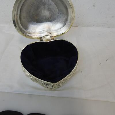 Silver Colored Jewlery Box, Blue Velvet Interior, Small Mirror on front.