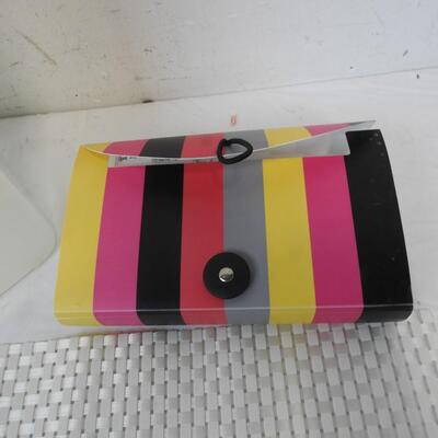 3 Cereal or Other Food Containers, Striped Recipe or Card Holder, Plastic Bin
