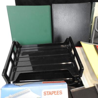 Office Supplies: BInders, Notebooks, Empty DVD-Rs, Envelopes, Paper Trays