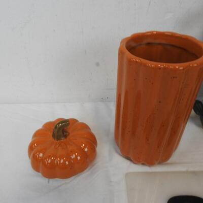 3 pc Fall Ceramics, Pumpkin Spoon Rest, Ceramic Jar