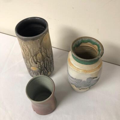 Three Signed Hand-painted Ceramic Vases (BO-KM)