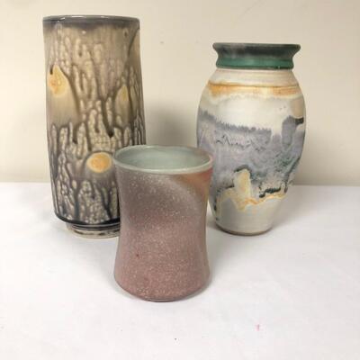 Three Signed Hand-painted Ceramic Vases (BO-KM)