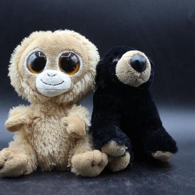 Pair of Small Stuffed Plush Animals Monkey Black Bear