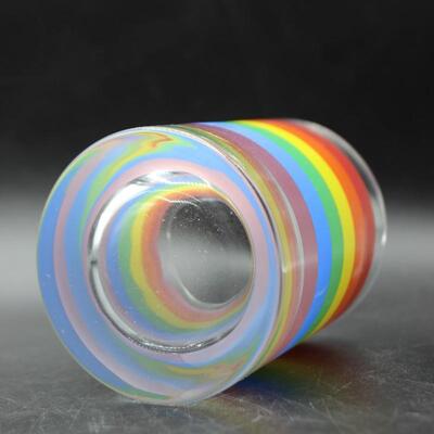 Set of 4 D.O.F. Drink Glasses Outerware Rainbow Striped Tumbler Rocks Glass 12 oz